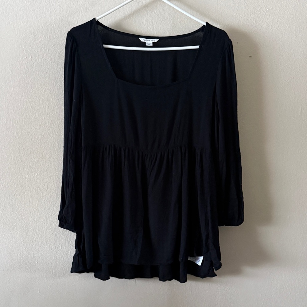 American Eagle Black Babydoll Top Square Neck Long Sleeve Peasant Flowy size M